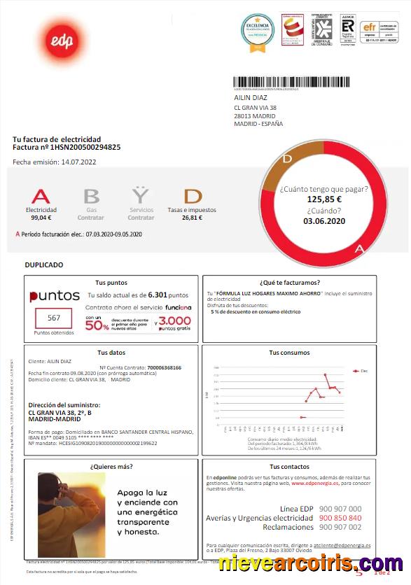 SPAIN EDP utility bill version 2
